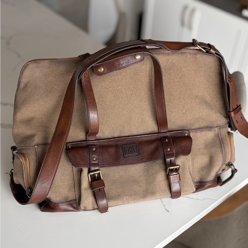 Frye Weekender Leather/Canvas Duffle Bag